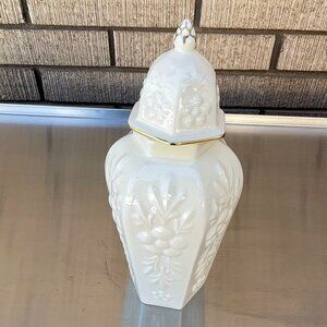 1940's English Aynsley Ginger Jar, Beige, Embossed, Gold Trim